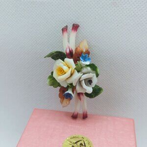 Capodimonte Carlo Savastano Porcelain Floral Rose Brooch in Original Box